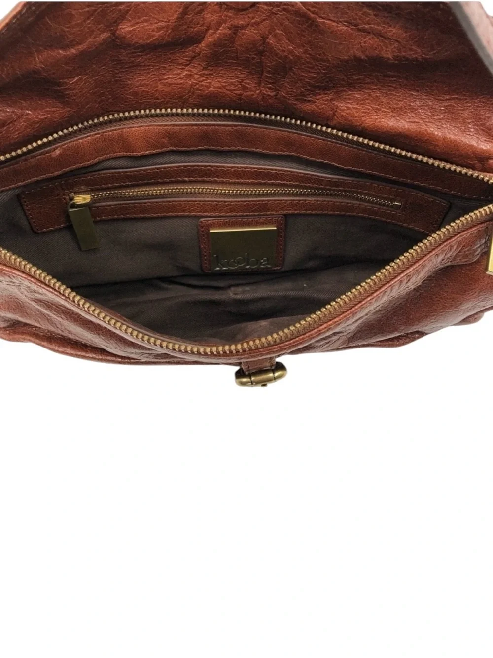 Kooba Women’s Olivia British Tan Glazed Leather‎ Baguette Bag Y2K Shoulder Purse